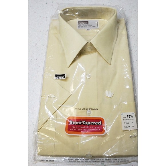 Montgomery Wards Men's Semi-Tapered Yellow Short Sleeve Dress Shirt 15-1/2 NIP - Picture 1 of 6